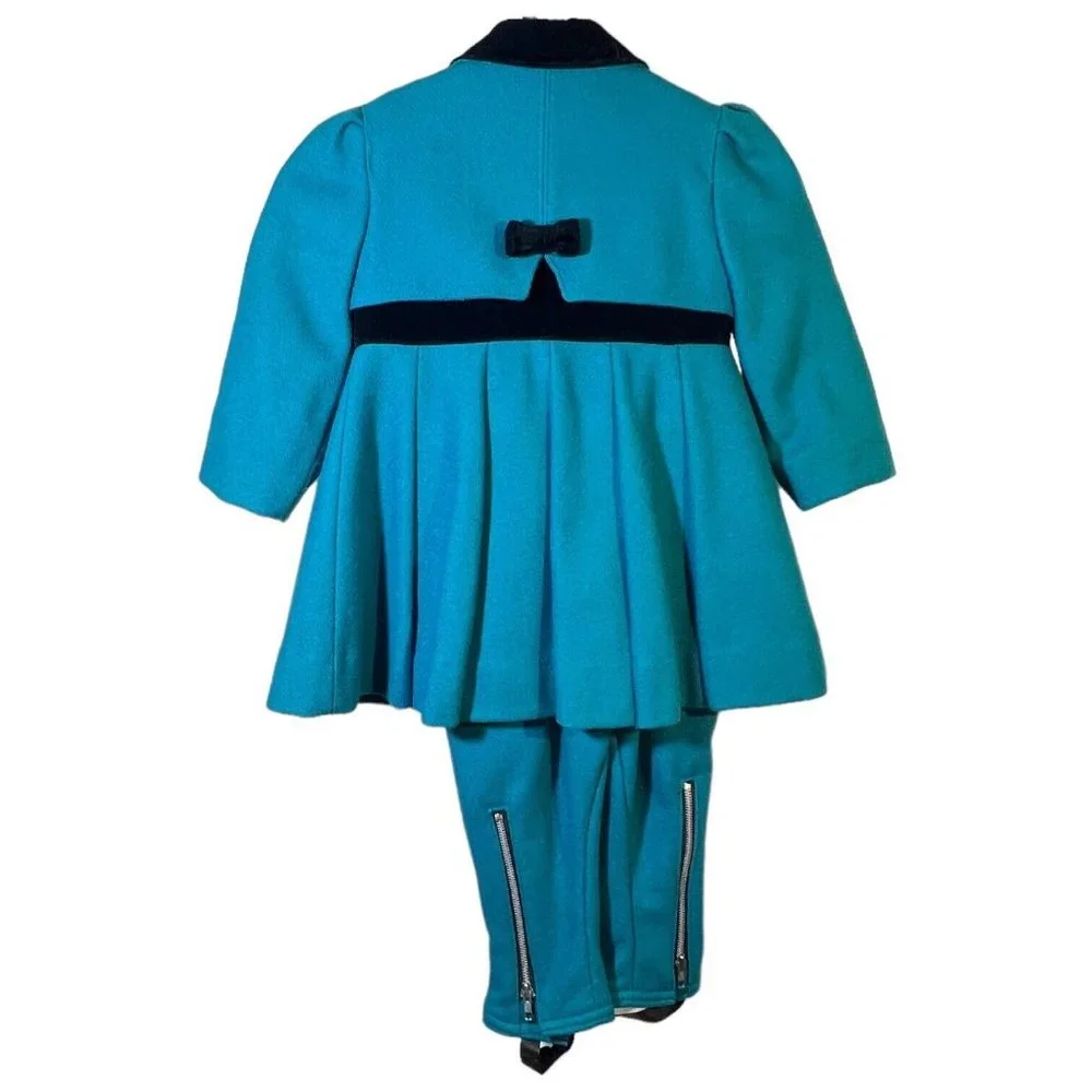 ROTHSCHILD Girls Wool Velvet Turquoise Blue Coat‎ and Snow Pants Leggings Size 4